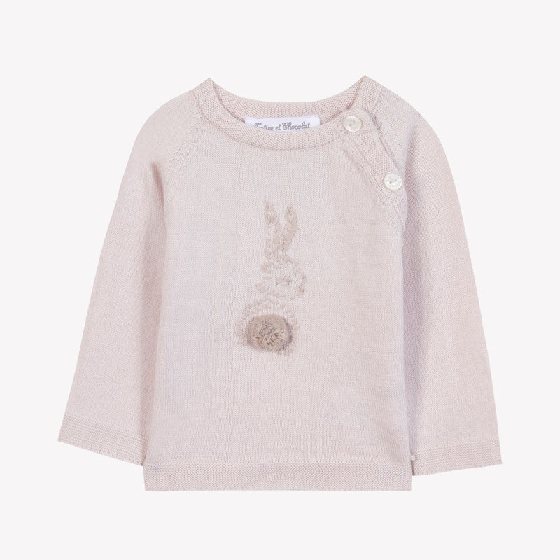 PREMIER TROUSSEAU FILLE PULL1 - Rose pâle mouliné nacre (CB18030)