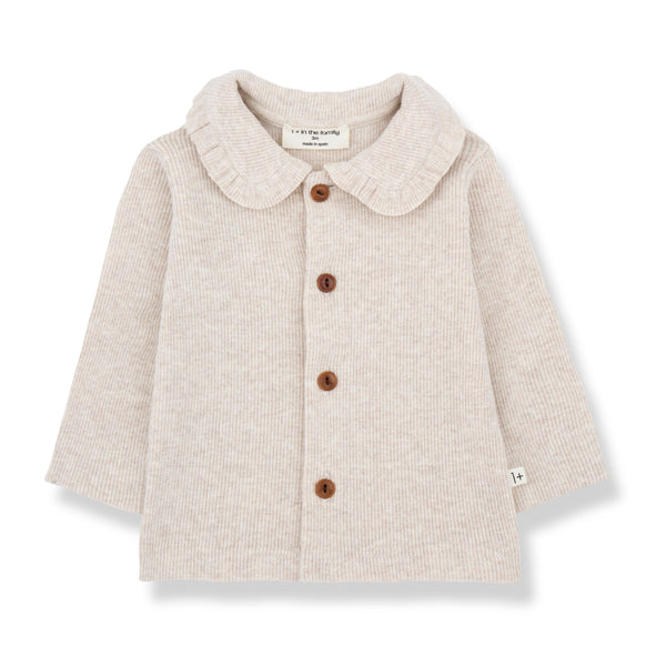 GISELA PLAIN RIB JERSEY collar blouse - rice