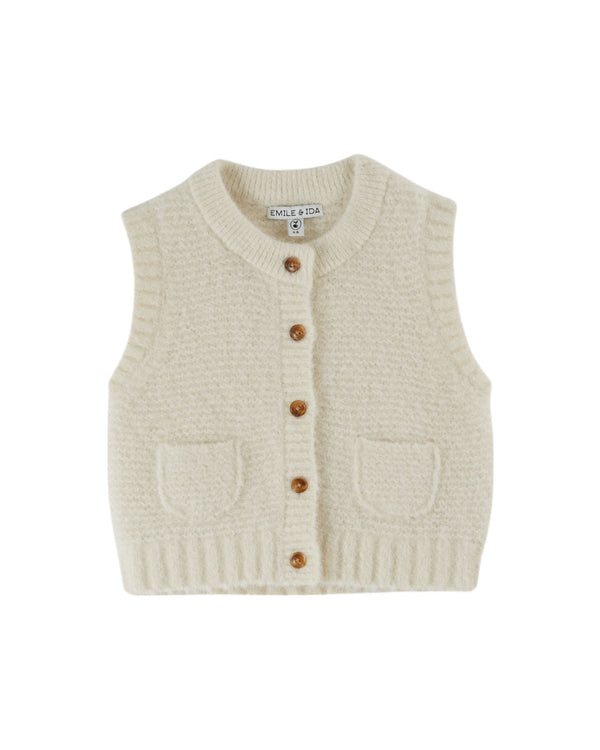 SLEEVELESS CARDIGAN AC300 - ECRU