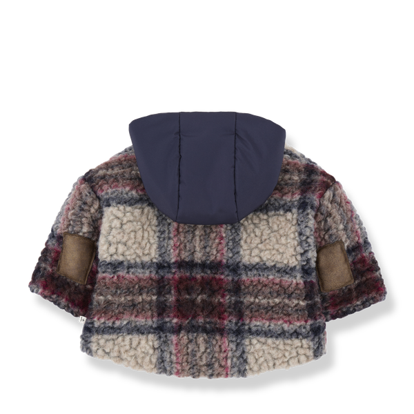HANS CHECK FURRY hooded jacket - dark-blue