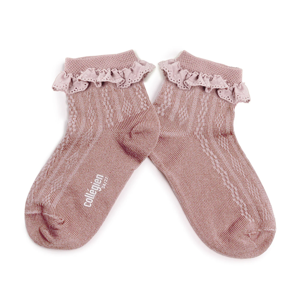 9553 Marie-Antoinette - Lightweight Socks with Broderie Anglaise - 331 Vieux Rose