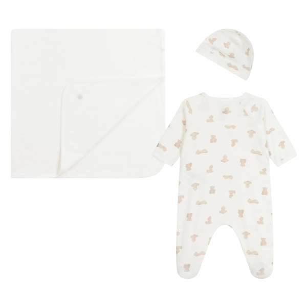 A0E0Q BABIES' GIFT BOX IN PRINTED COTTON - MARSHMALLOW /BRUN