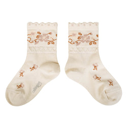 3465 Camélia - Jacquard Flower Ankle Socks - 037 Doux Agneaux