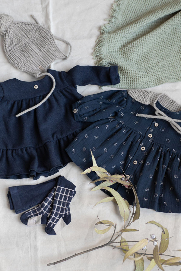 TETE check tights - navy
