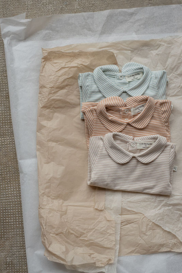 LOURDES STRIPED ORGANIC JERSEY collar body - nuvola