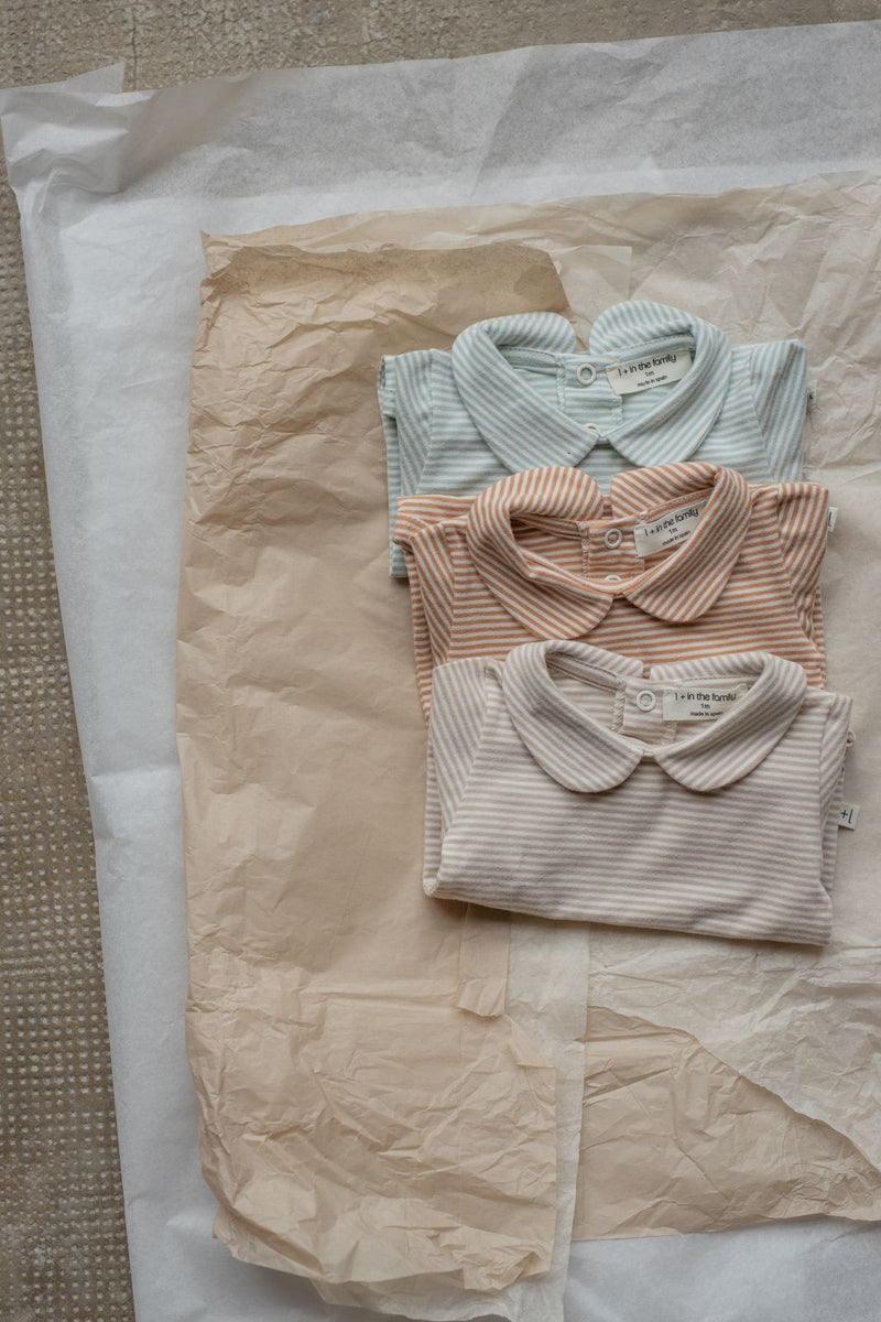 LOURDES STRIPED ORGANIC JERSEY collar body - nuvola
