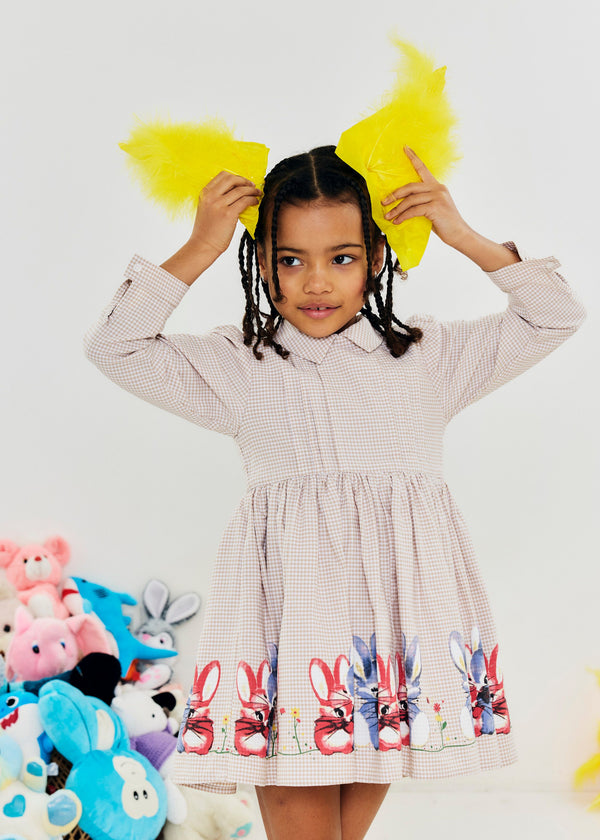 WANDA GIRLS DRESS WITH PRINT - BUNNY BEIGE