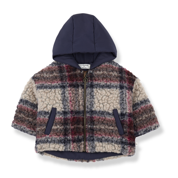 HANS CHECK FURRY hooded jacket - dark-blue