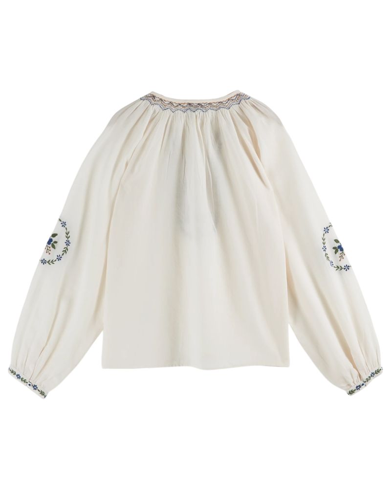 EMBROIDERED SMOCKED BLOUSE IDA-CARIMA - CREME