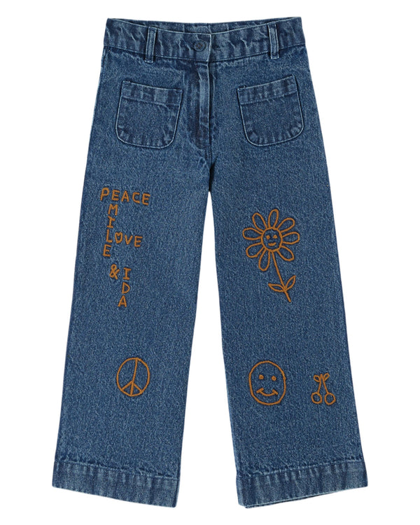 HIPPY EMBROIDERED DENIM TROUSERS AC089 - DENIM