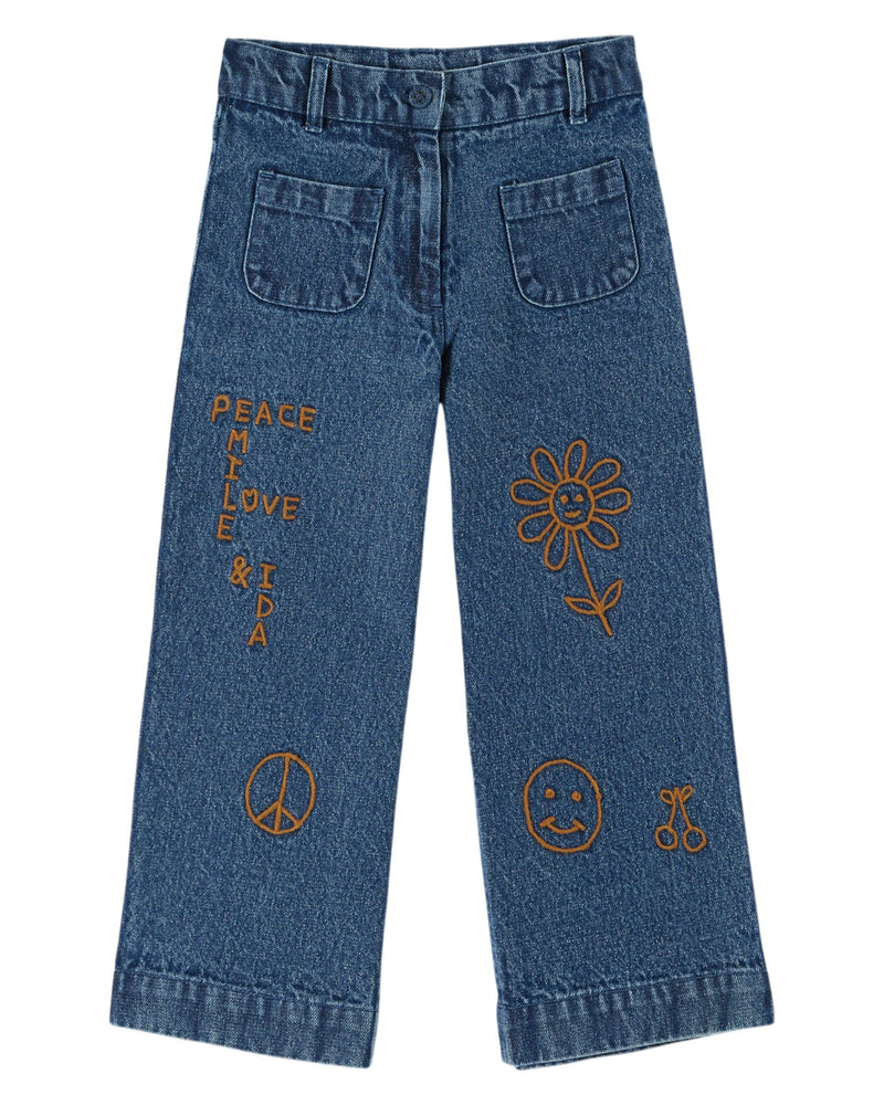 HIPPY EMBROIDERED DENIM TROUSERS AC089 - DENIM