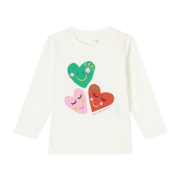 BABY GIRL LS TEE WITH SMILING HEARTS PRINT - 100 WHITE