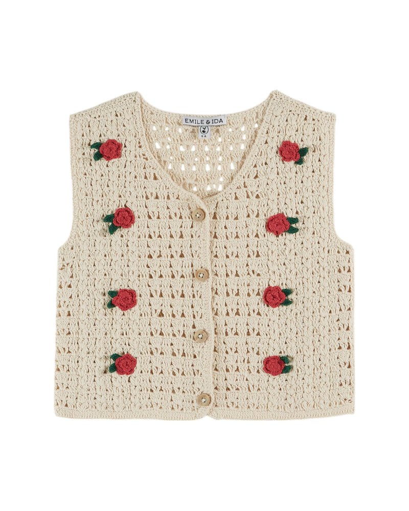CROCHET SLEEVELESS CARDIGAN AC068 - ECRU