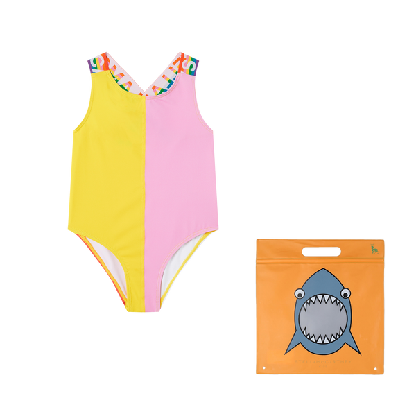 GIRL COLOR BLOCK SWIMSUIT WITH STELLA LOGO TAPE - MULTI